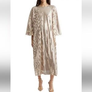La Vie Style House Champagne Sequin Striped Dress